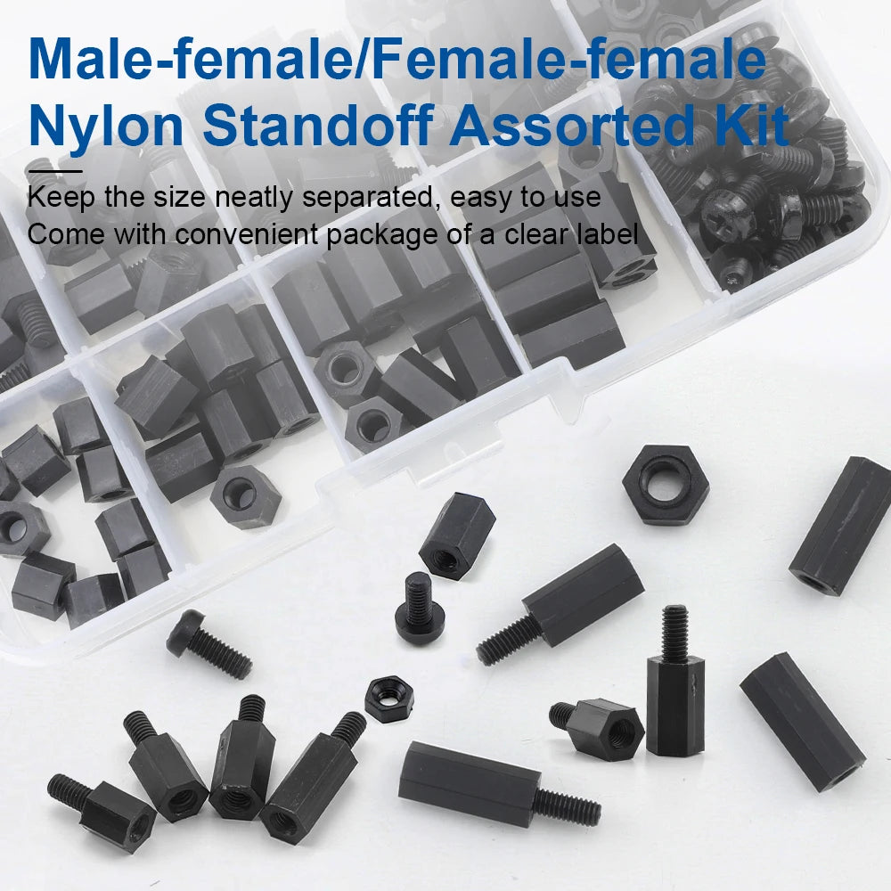 Male Female Nylon Hex Standoff Assortment Kit with Plastic Screws Nuts M2 M2.5 M3 M4 Insulation Plastic Standoff Spacer Set