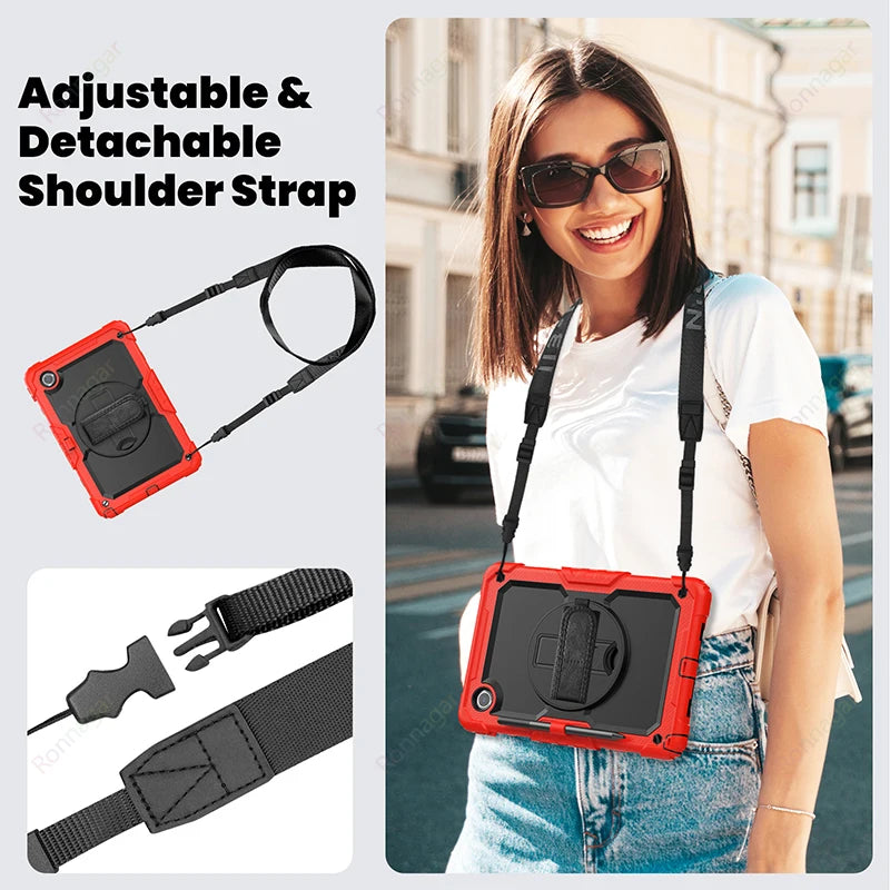 For New Lenovo Xiaoxin Pad 2024 Case TB331FC 11 inch 360 Degree Rotating Hard Armor Case Shoulder Strap Lenovo Tab M11 TB330FU
