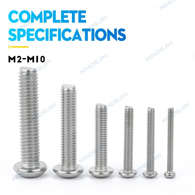 NINDEJIN M2 M2.5 M3 M4 M5 M6 M8 M10 Hexagon Hex Socket Button Head Screws Stainless Stee Round Head Allen Screw Bolts ISO7380