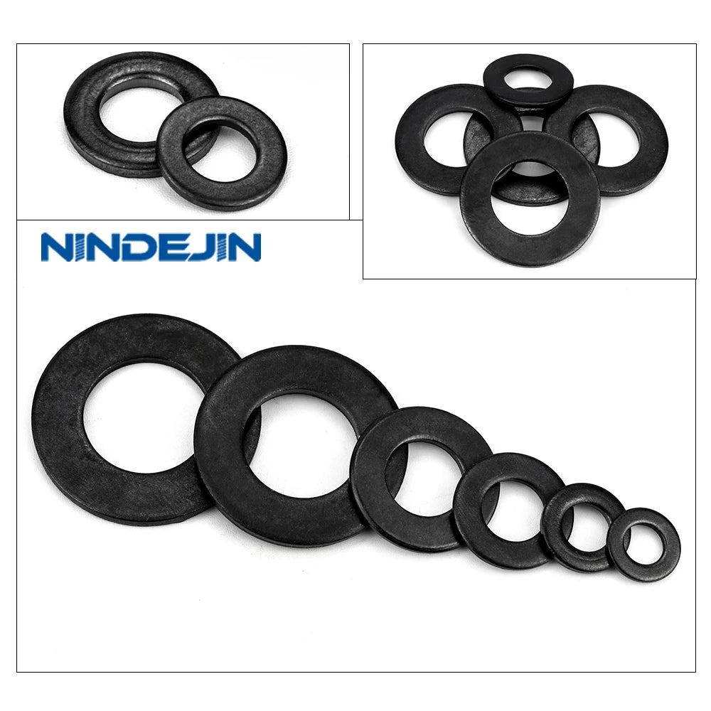 NINDEJIN Black 304 Stainless Steel Flat Washers M1.6 M2 M2.5 M3 M4 M5 M6 M8 M10 Plain Washers Gasket Ring GB98 - KiwisLove