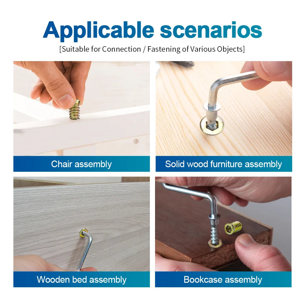 NINDEJIN 63pcs Wood Insert Nuts M6 M8 M10 Hexagon Wood Threaded Inserts Galvanized Carbon Steel Furniture Screw in Nut Connector