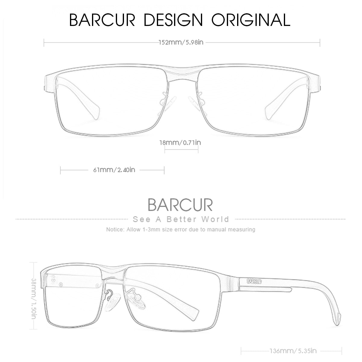 BARCUR Original Rectangle Business Sunglasses for Men Driving Hiking Sports Sun Glasses for Women Fashion Shades Oculos De Sol - KiwisLove