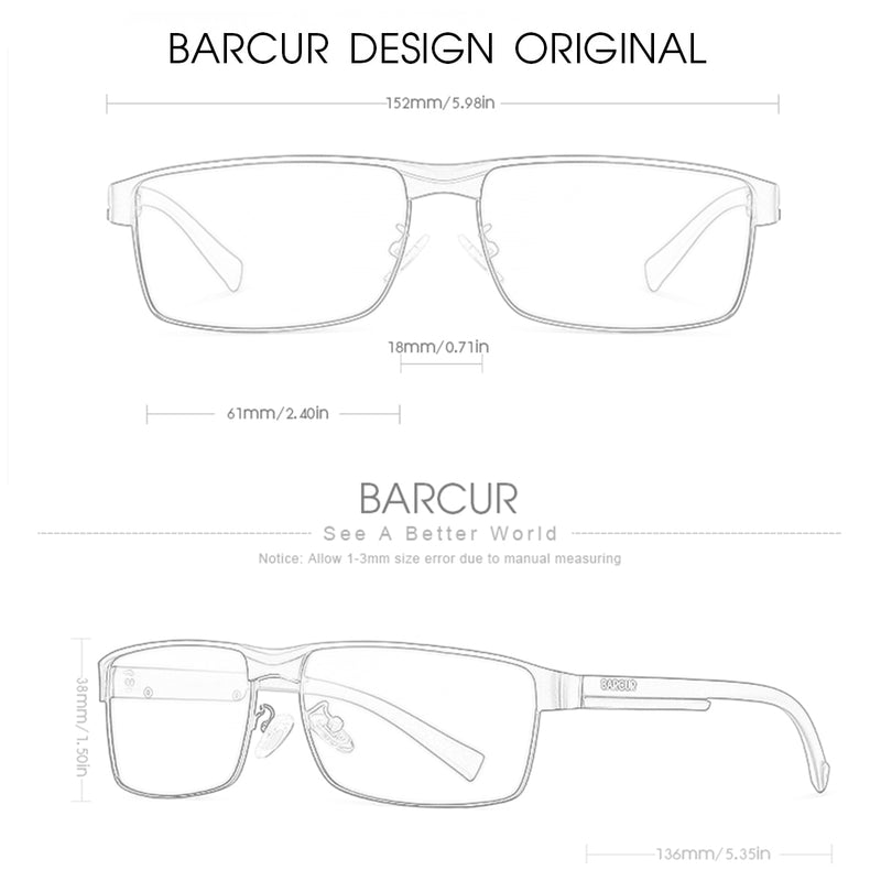 BARCUR Original Rectangle Business Sunglasses for Men Driving Hiking Sports Sun Glasses for Women Fashion Shades Oculos De Sol - KiwisLove