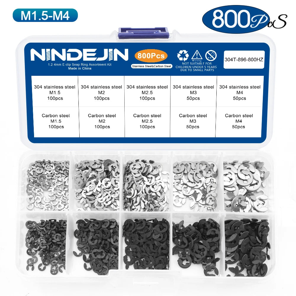 NINDEJIN E Clip Set Circlip Washer Assortment Kit Stainless Steel Carbon Steel 1.2-15mm External Retaining Clip For Shaft - KiwisLove