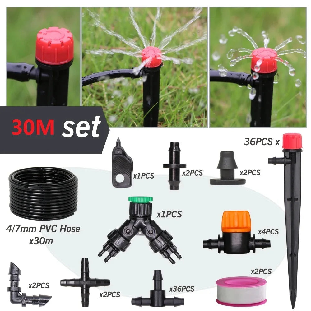 1/4'' Drip Irrigation System Hose Kit Adjustable 13CM Sprinkler Kit for Garden Flowers Greenhouse Vegetable Indoor Pots System