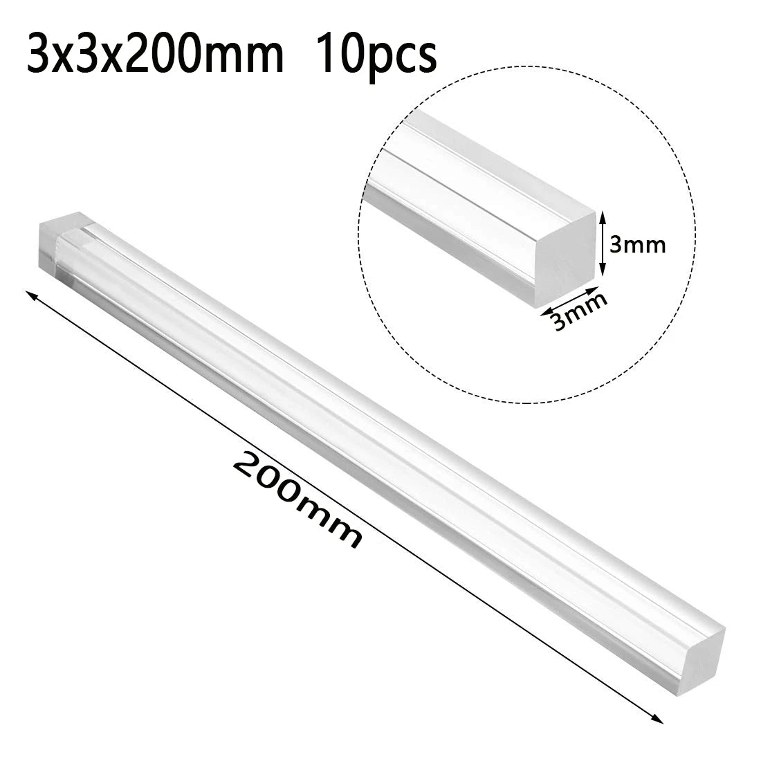 1-10pcs Acrylic square rod, hyaline plastic rod, acrylic rod Length 100-500mm DIY craft architectural model material