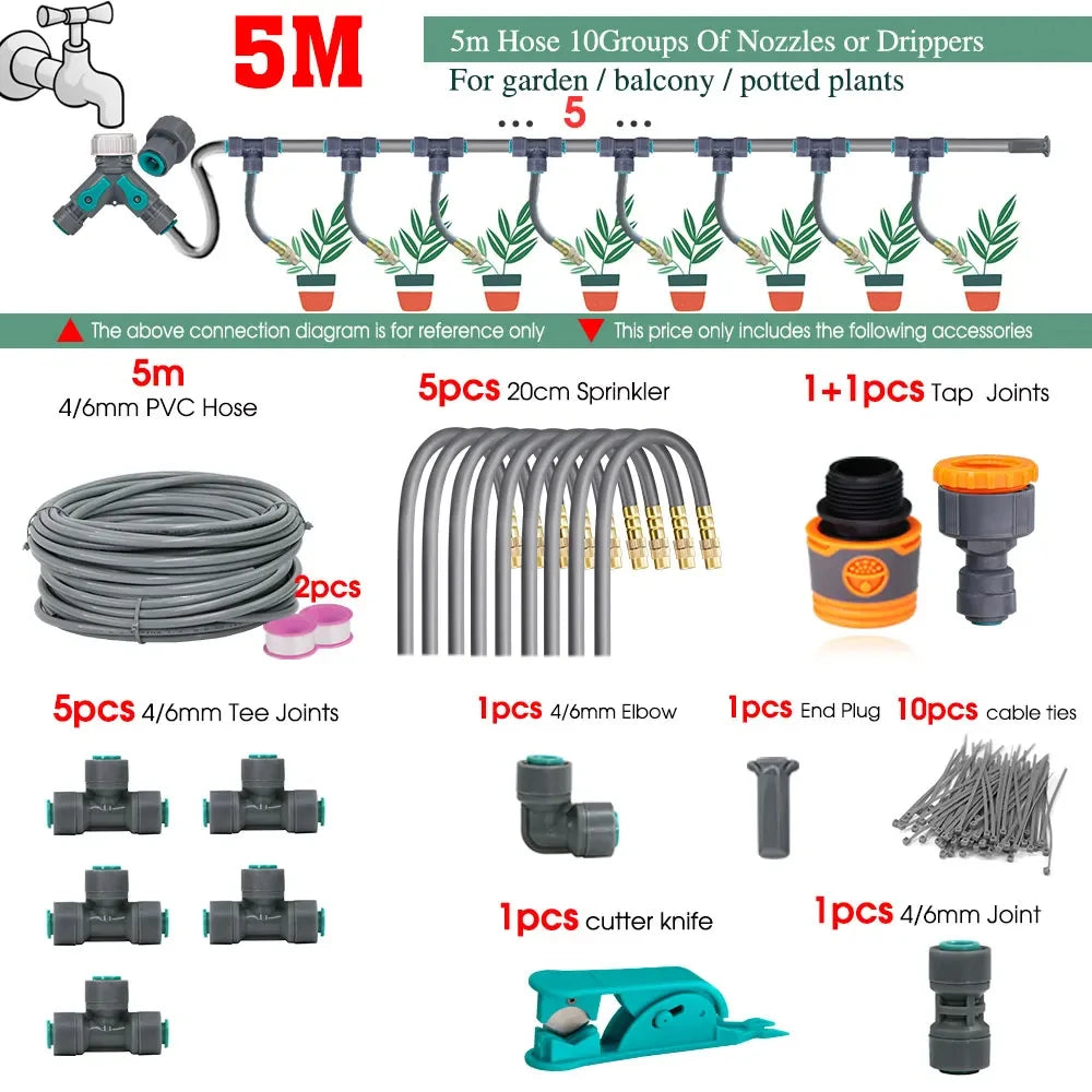 5-30M Adjustable Brass Atomizer Watering System Connected to 1/4" Hose Irrigation Greenhouse Smart Timer Plants Lawn watering