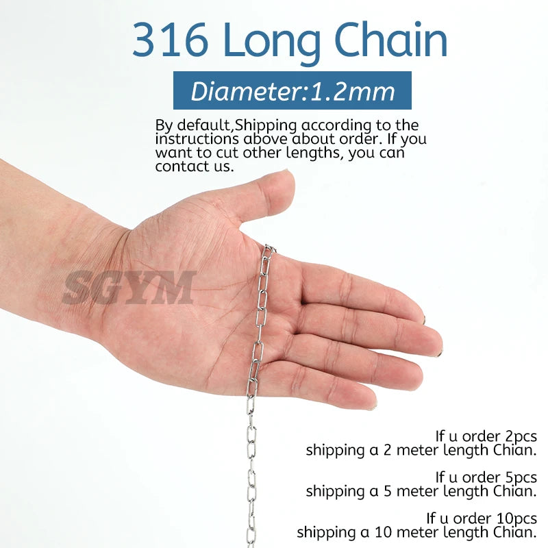1.2-8MM Diameter Highly Polished Welded Marine 316 Stainless Steel Long Link Chain for Lifting Binding Pet clothes line
