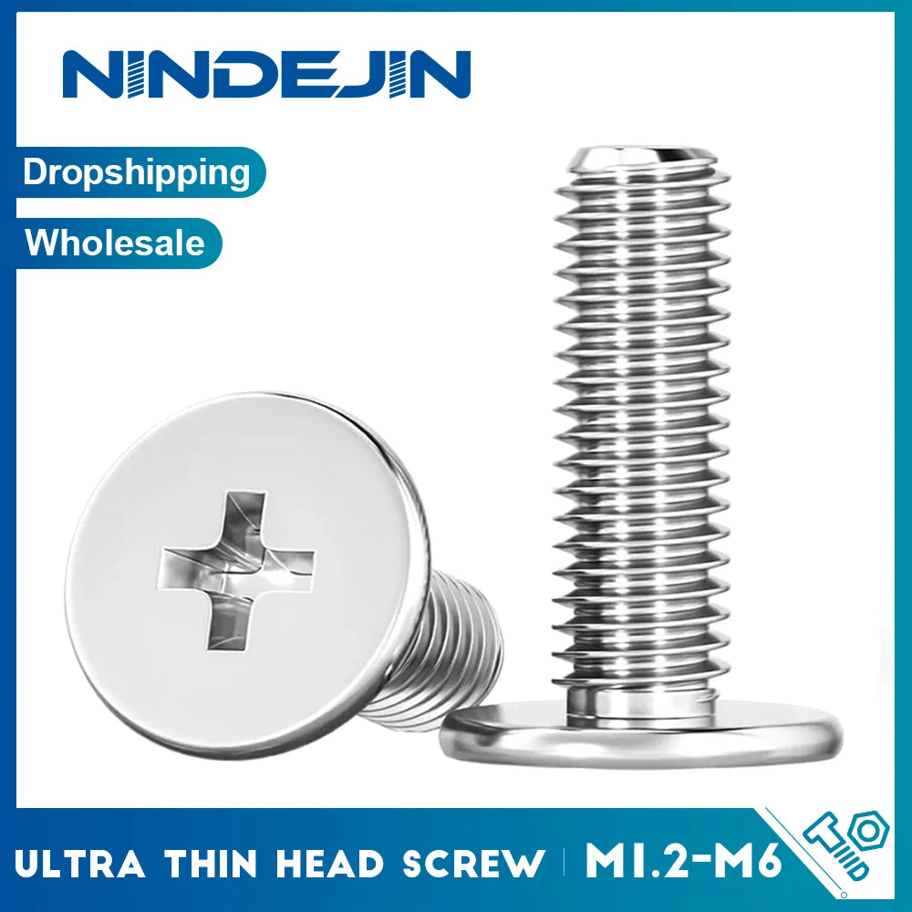20-50pcs/pack Cross Ultra Thin Flat Head Small Computer Screw Nickel Plated Steel M1.2 M1.6 M2 M2.5 M3 M4 M5 M6 Laptop Screw