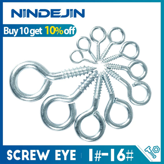 NINDEJIN 10/20/50pcs 1#-16# Screw Eye Pins Screw Eyelet Connector Zinc Plated Hook Ring DIY Making Jewelry screw eye for hammock - KiwisLove