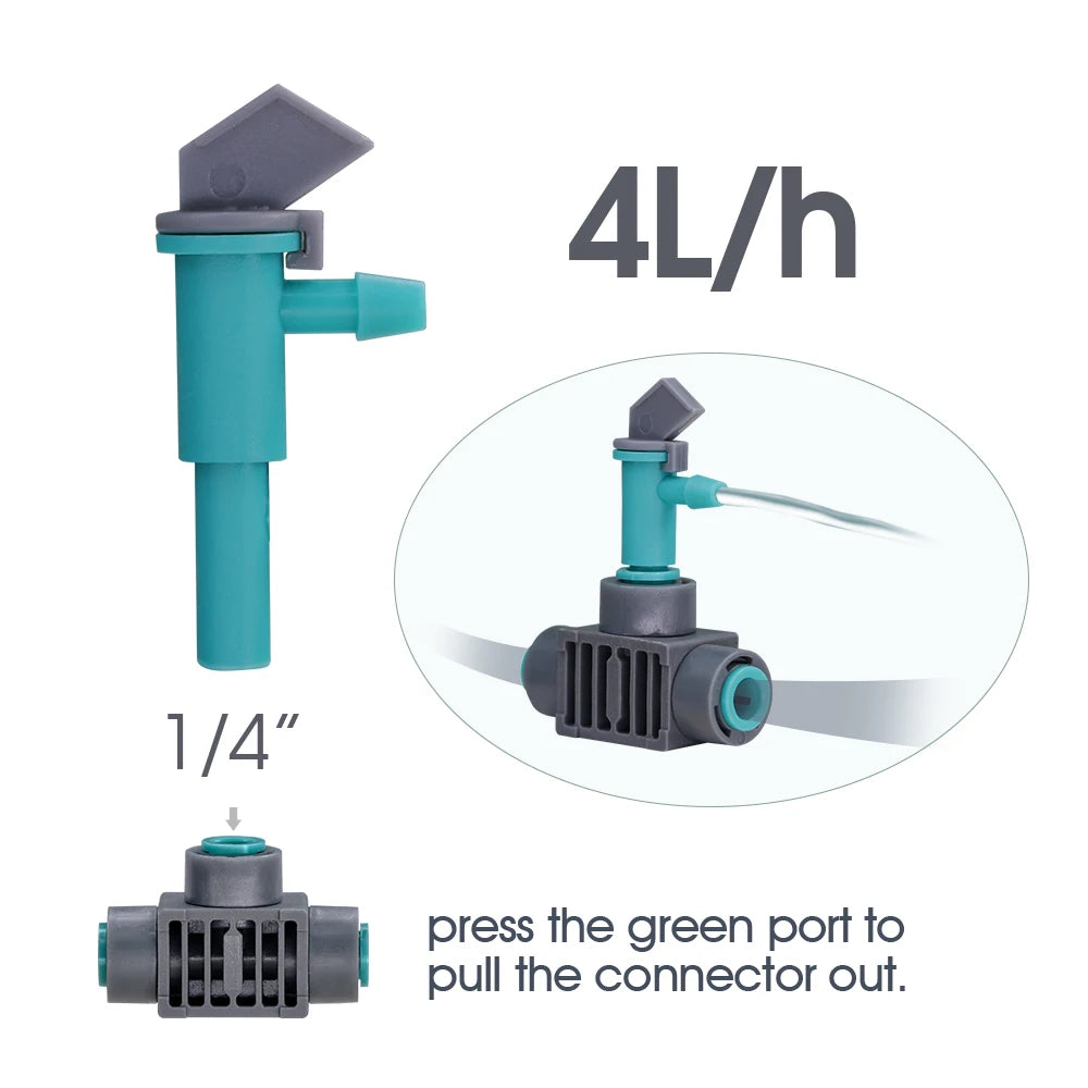 10pcs Outdoor Adjustable Drippers Quick Push Tee Connecter Garden Watering Irrigation System 1/4 "hose Sprinkler for  Plant Acce