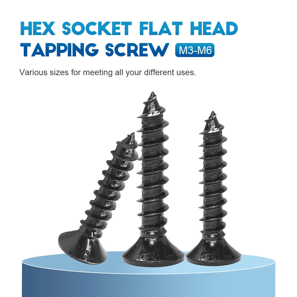 10-50pcs Hex Socket Flat Head Self Tapping Screw M2 M3 M4 M5 M6 8.8 Grade Carbon Steel Countersunk Allen Head Wood Tapping Screw