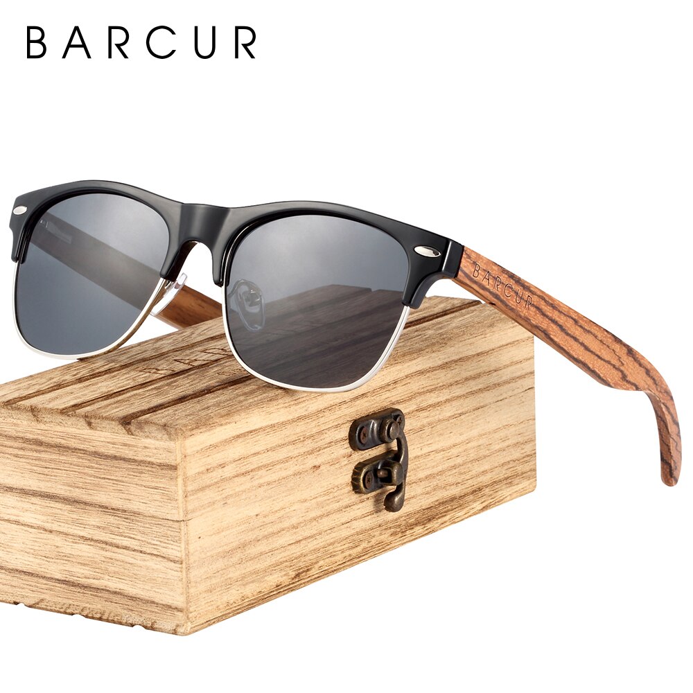 BARCUR Polarized Ebony Black Sunglasses Zebra Natural Wooden Sun glasses for Men Driving Fishing Women Eyewear Accessory Oculos - KiwisLove