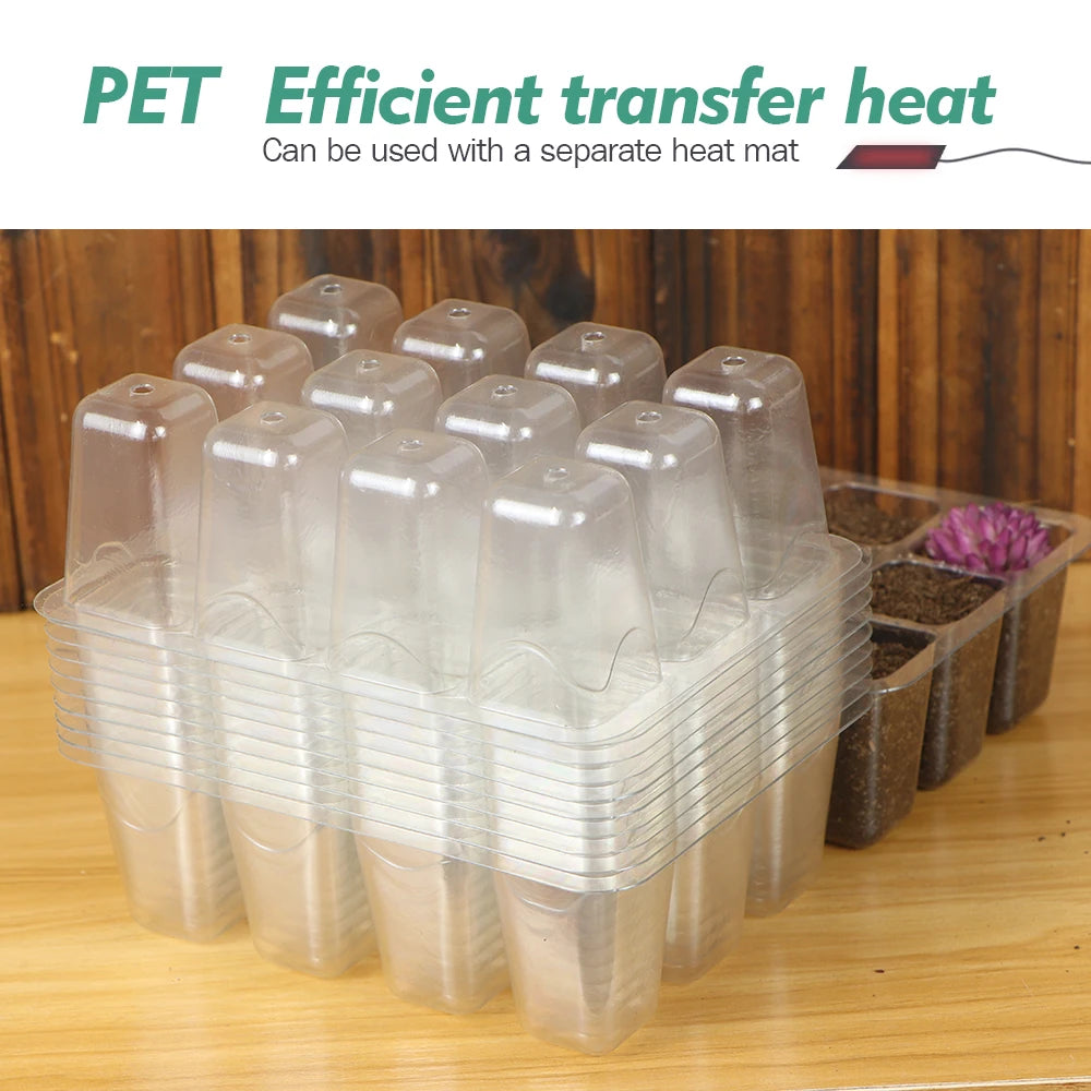 5/10pcs 12-Cell Transparent Seedling Starting Tray Gardening Nursery Grow Germination Plastic Seed Starter Tray Plant  Grow Cont