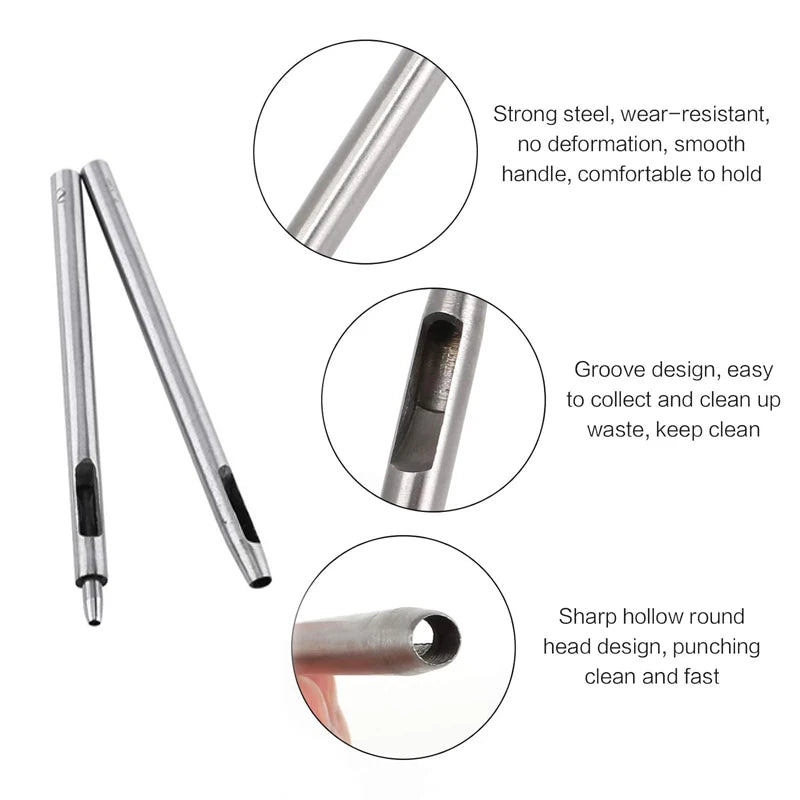 1/10Pcs Leather Hole Punching Tools DIY Handmade Belt Punch Tool Leathercraft Hollow Drilling Puncher Kit