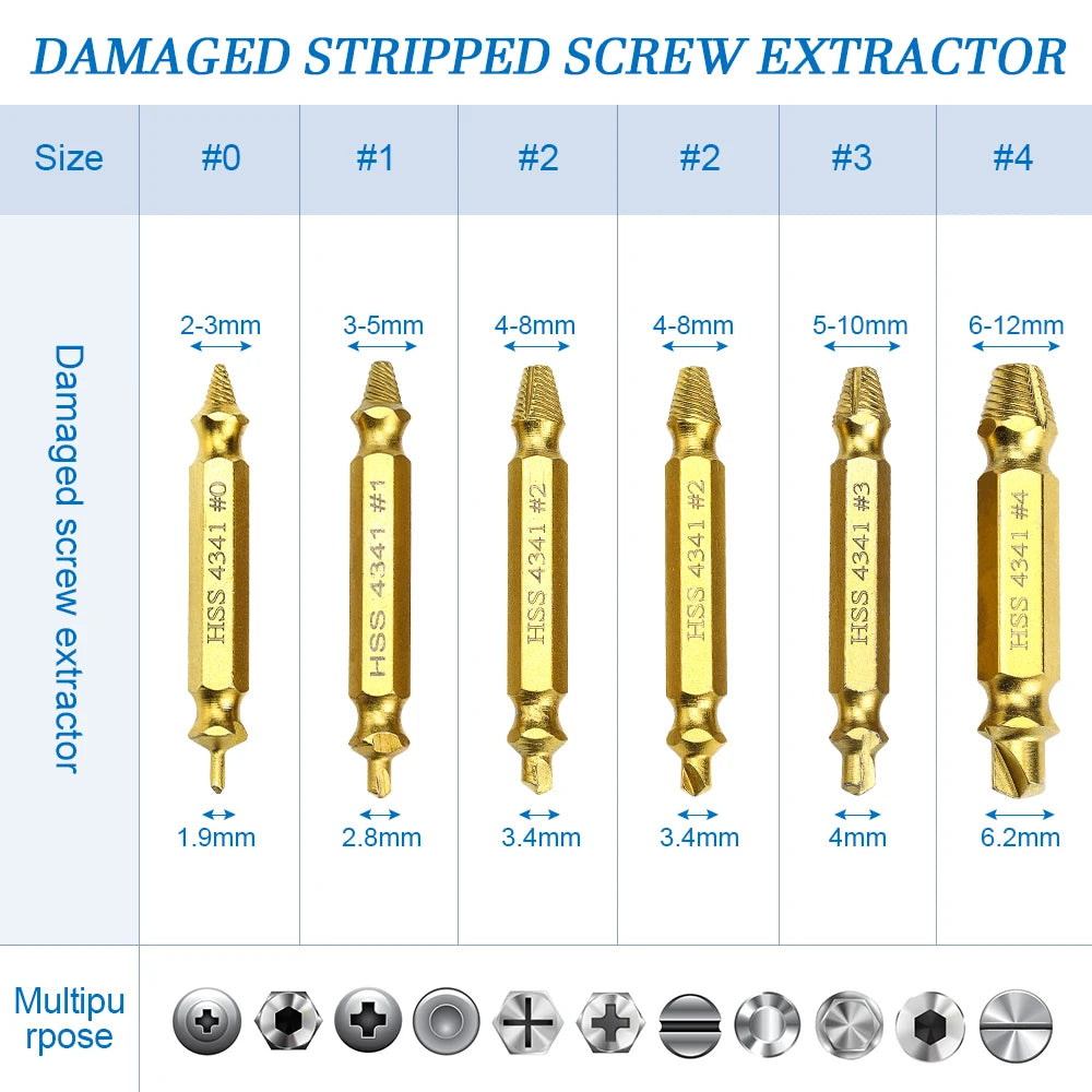 NINDEJIN 4/5/6pcs Damaged Screw Extractor Drill Bit Extractor Drill Set Broken Speed Out Bolt Extractor Bolt Stud Remover Tool - KiwisLove