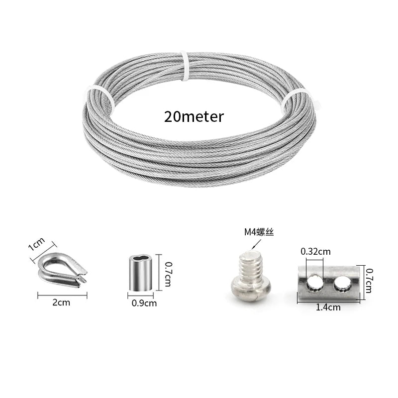 SGYM Cable Kit 20M/3mm Stainless Steel Wire Rope PVC Coated For Climbing Plants Garden Wire Balustrade