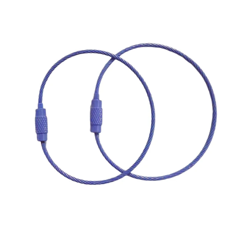 10pcs/lot 15cm Length Stainless Steel Wire Keychain Rings Key Keyring Circle Rope Cable Loop Luggage Tag Screw Lock Gadget
