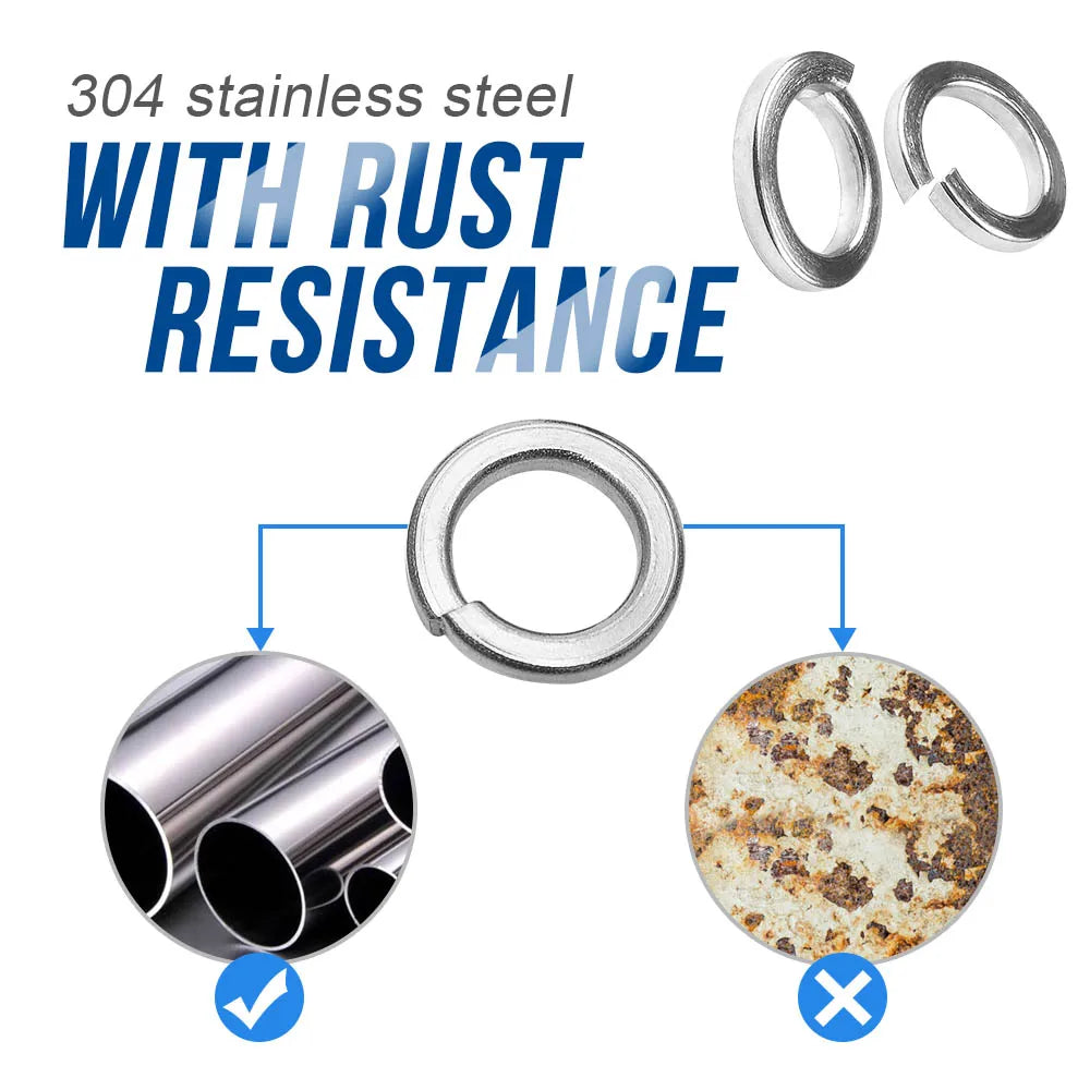 NINDEJIN 300/480pcs lock washers set stainless steel black carbon steel m2 m2.5 m3 m4 m5 m6 m8 m10 m12 spring lock washer assortment kit - KiwisLove