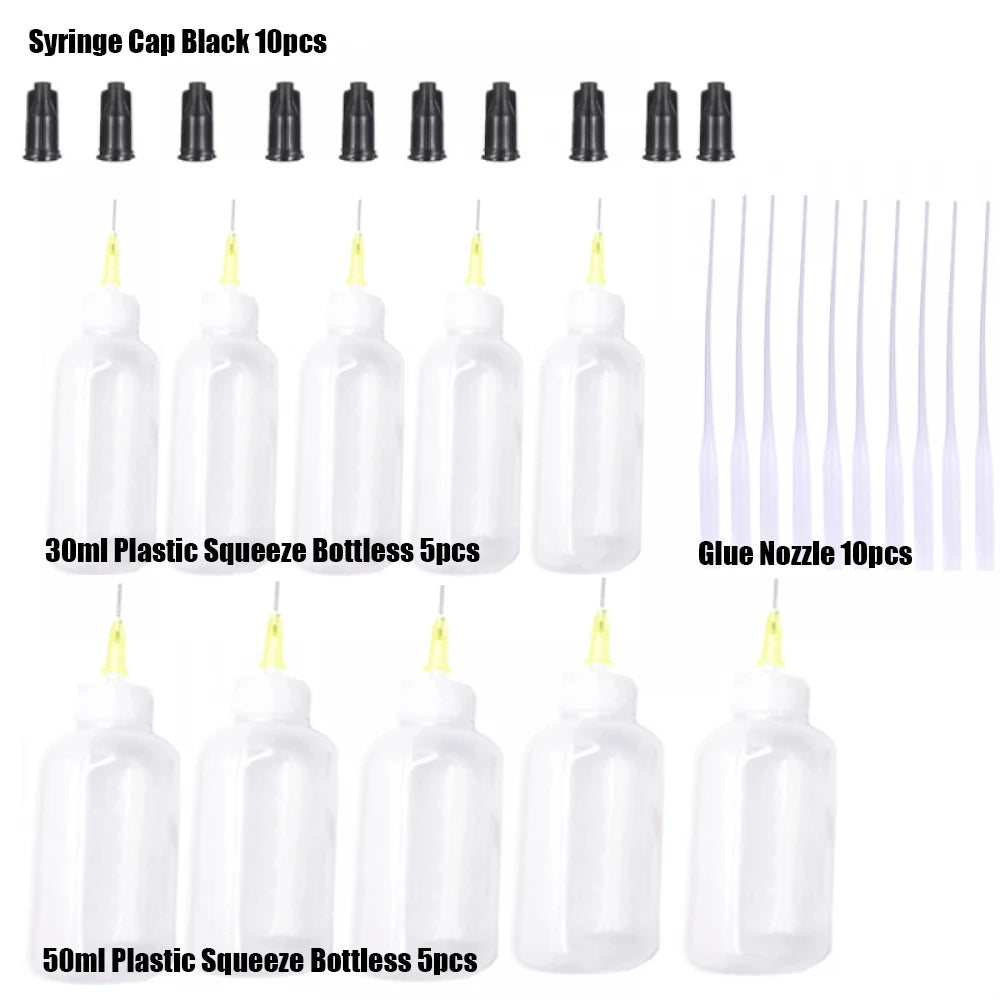 Dispensers Applicator Kit Plastic Squeeze Bottless Dropping Tube Nozzle and Blunt Tip Needle etc Works for Liquid Glue and Ink