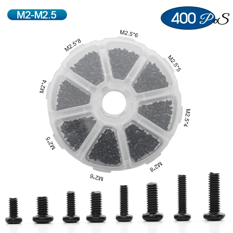 NINDEJIN Cross Phillips Mini Laptop Screw Set M1 M1.2 M1.4 M1.7 M2 M2.5 Black Micro Electronic Screw Kit for Computer Phone