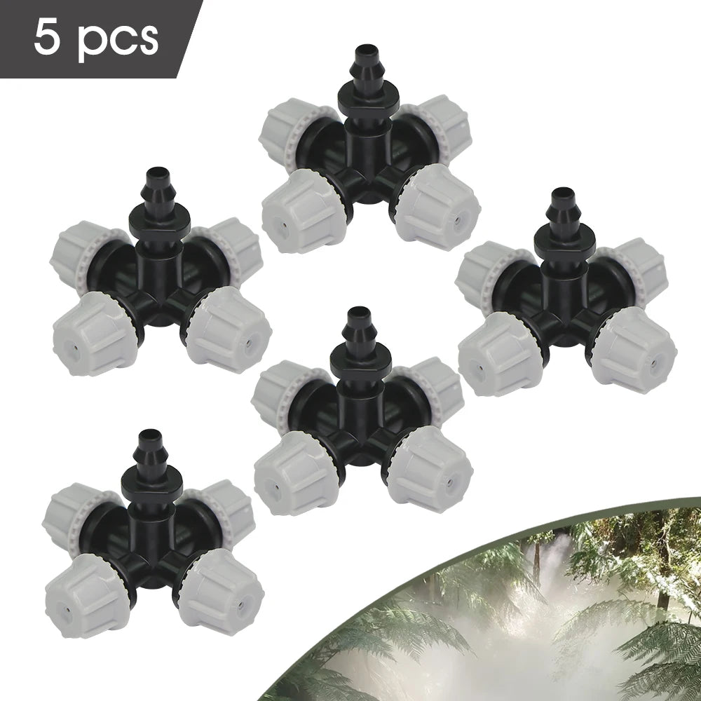 Garden 5PCS 30-60L/h Cross Misting Sprinklers 4 Outlet Spray Cooling System for Outdoor Garden Plants Atomizing Nozzle Lrrigatio