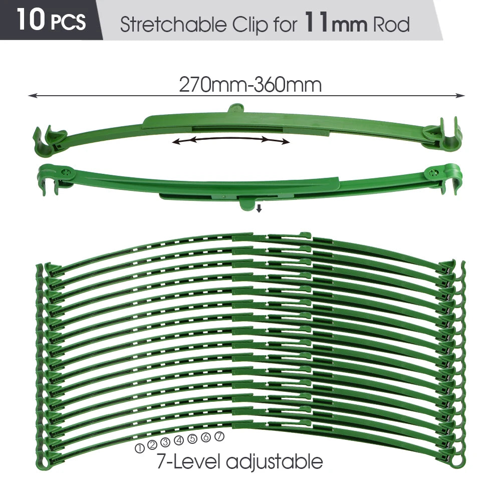 10PCS Durable 8/11/16mm Plant Support Pole Gardens Splice Frame Green Plastic Indoor Balcony Outdoor Climbing Vines Multilayer