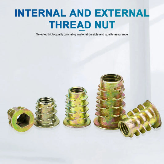 NINDEJIN 5-30pcs Thread Insert Nut M4 M5 M6 M8 Carbon Steel Zinc Plated Internal and External Thread Insert Furniture Connector - KiwisLove