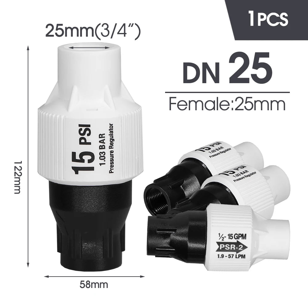 1pcs 15 PSI 3/4" 25mm Female Thread Adapter Connected Irrigation Faucet Pressure Reducer Pressure Regulator for Garden  Irrigati
