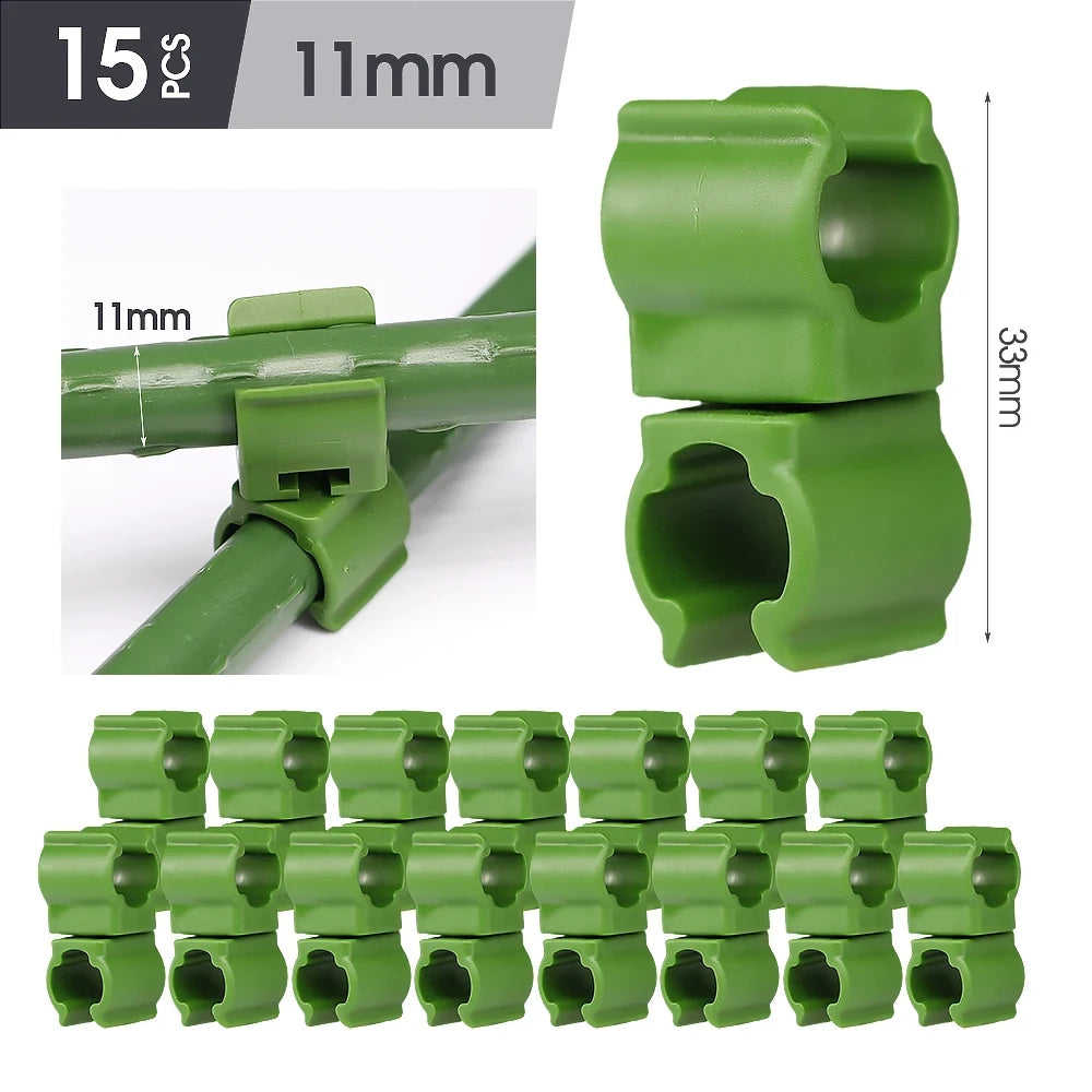 15pcs Green 8/11/16/20mm Garden Cross Clip Plastic Fastener Plant Support Connecter Clamp Rod Adjustable or Fixed Buckle Trellis