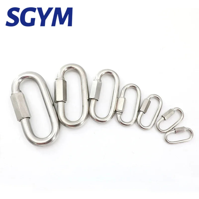 304 Stainless Steel Screw Lock Climbing Gear Carabiner Quick Links Safety Snap Hook Chain Connecting Ring Carabiner Chain Buckle