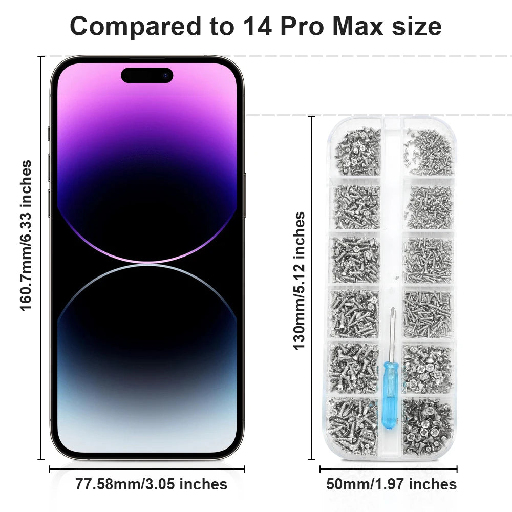 NINDEJIN 601pcs Electronic Screw Kit Nickel Plated Flat Round Head Mini Micro Screw Set Phone Glasses Tapping Screw Kit M1-M1.7