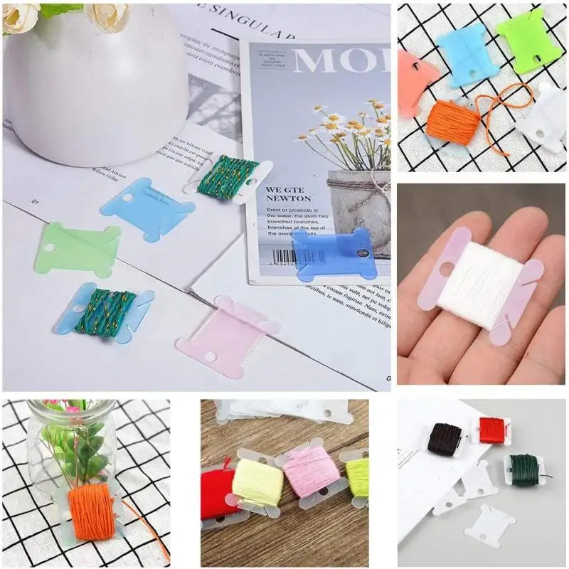 Plastic Floss Bobbins with Floss Bobbin Winder Cross-Stitch Card Thread Holder DIY Embroidery Floss Organizer Sewing Accessories