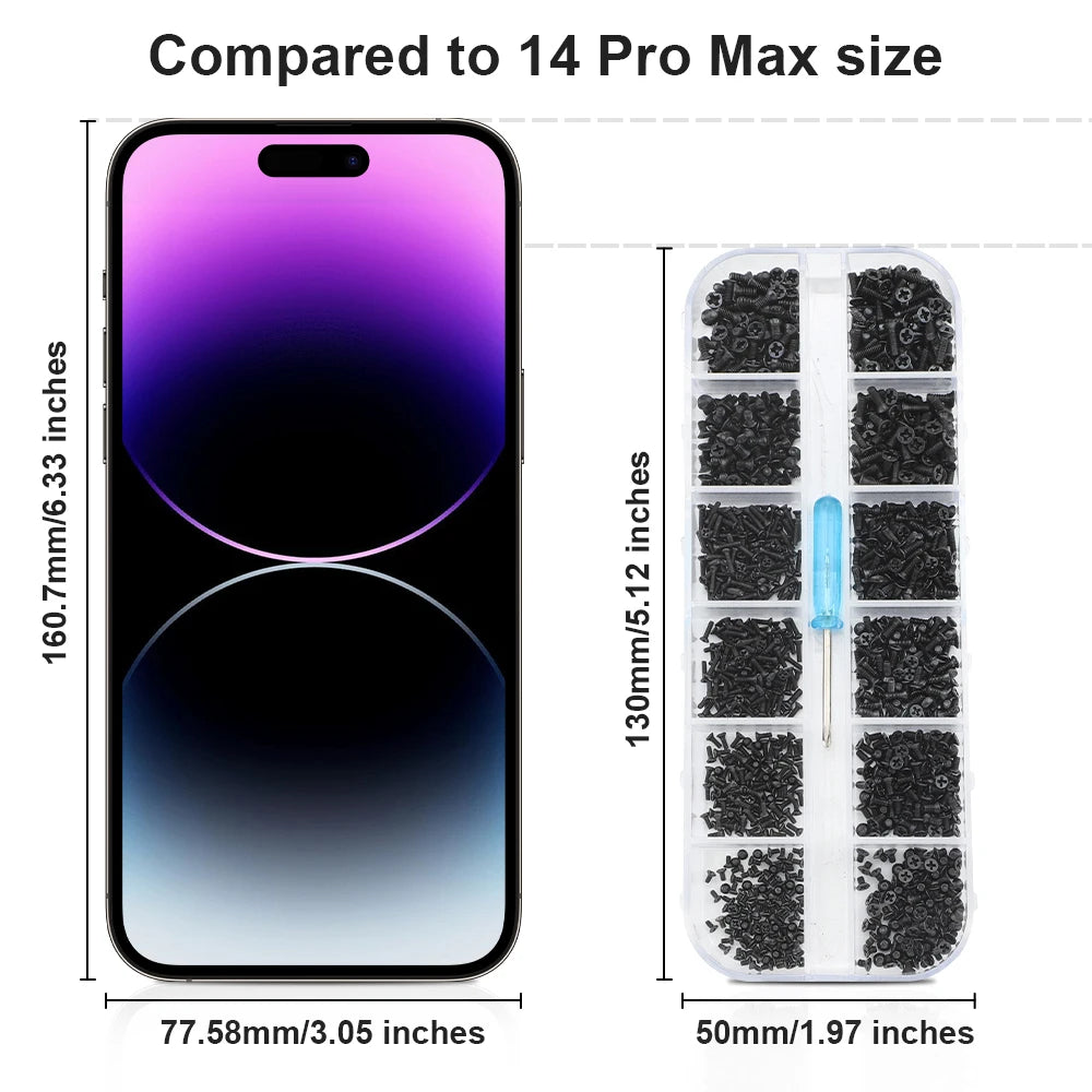 NINDEJIN Cross Phillips Mini Laptop Screw Set M1 M1.2 M1.4 M1.7 M2 M2.5 Black Micro Electronic Screw Kit for Computer Phone