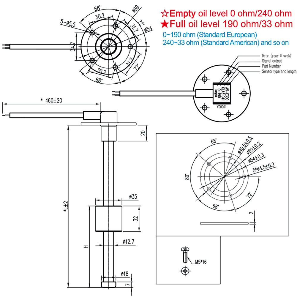 Fuel Level Water Level Gauge 175 200 250 275 375 mm Meter Sensor 0~190 ohm Fuel Sending Unit Indicator Level Gauge for Car boat - KiwisLove