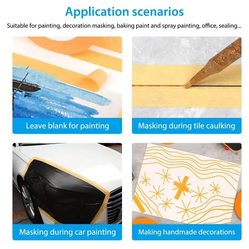 1pcs Yellow Masking Tape Adhesive Tape Textured Paper Car Paint Decoration Seamless Hand Tear Without Mark For Painting Tape