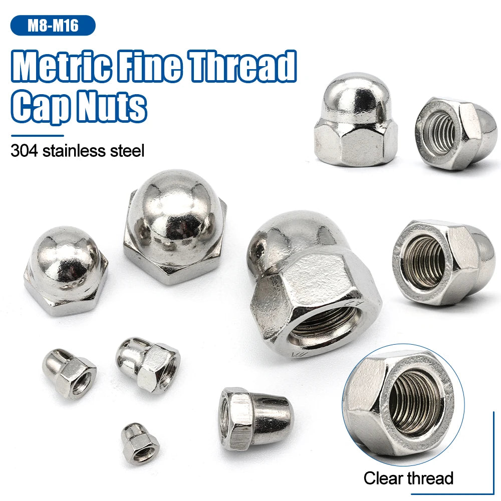 NINDEJIN 2/5pcs Acorn Cap Nut Metric Fine Thread M8 M10 M12 M14 M16 Stainless Steel Hexagon Dome Cap Nut Blind Nuts