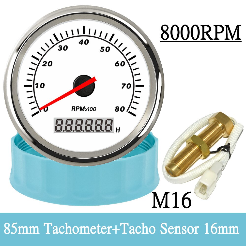 3000RPM 4000RPM Meter Marine Boat Tachometer 85MM Gasoline Diesel Engine Tacho Gauge With LCD Hourmeter For Tacho Sensor M16 M18 - KiwisLove