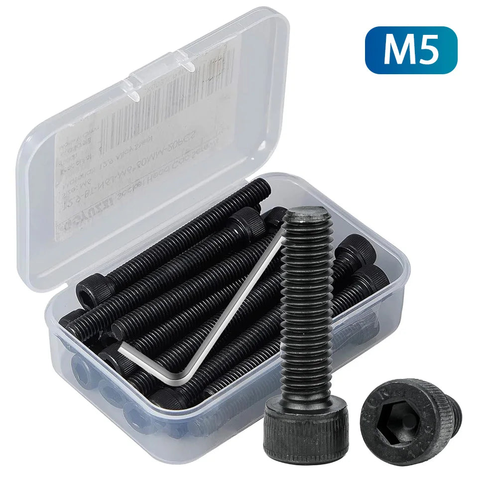 10-100pcs/box Hex Socket Head Cap Screws 12.9 Grade Carbon Steel M5x8mm,10mm,20mm,30mm,50mm,60mm,100mm Allen Bolts DIN912