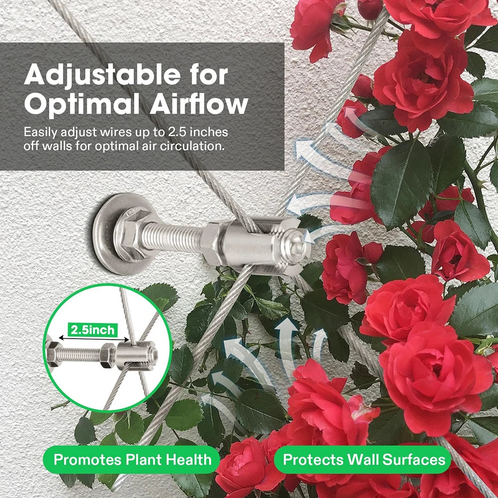 4mm Cable 8/10pcs Stainless Steel Garden Wire Trellis System  5/32'' Climbing Plants Vines And Green Wall With Wall Brackets
