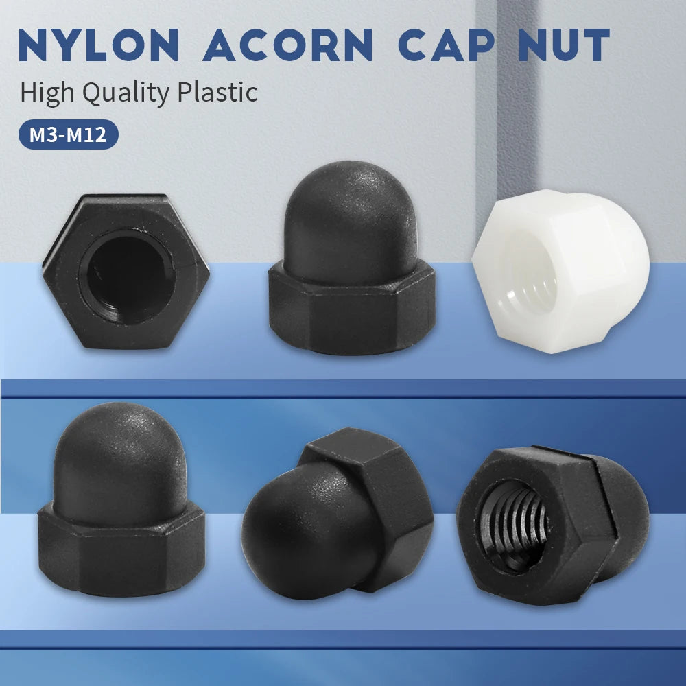 5-20pcs/pack Nylon Hex Dome Head Cap Nuts M3 M4 M5 M6 M8 M10 M12 Black White Plastic Acorn Nuts for Screw Bolts