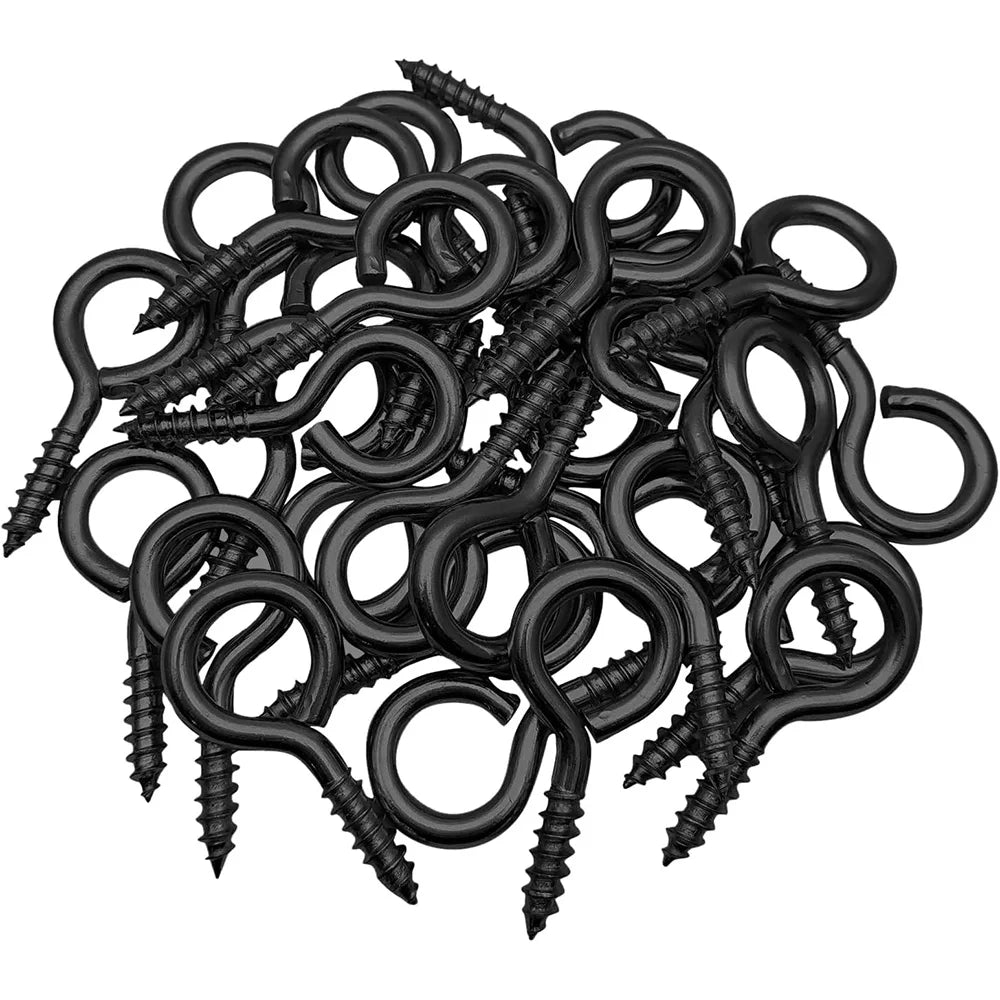 5-50pcs Screw Eye Hooks Heavy Duty 12# 14# 16# Black Zinc Plated 1#-5# Metal Small Eyelet Screws for hanging lights DIY Jewelry - KiwisLove