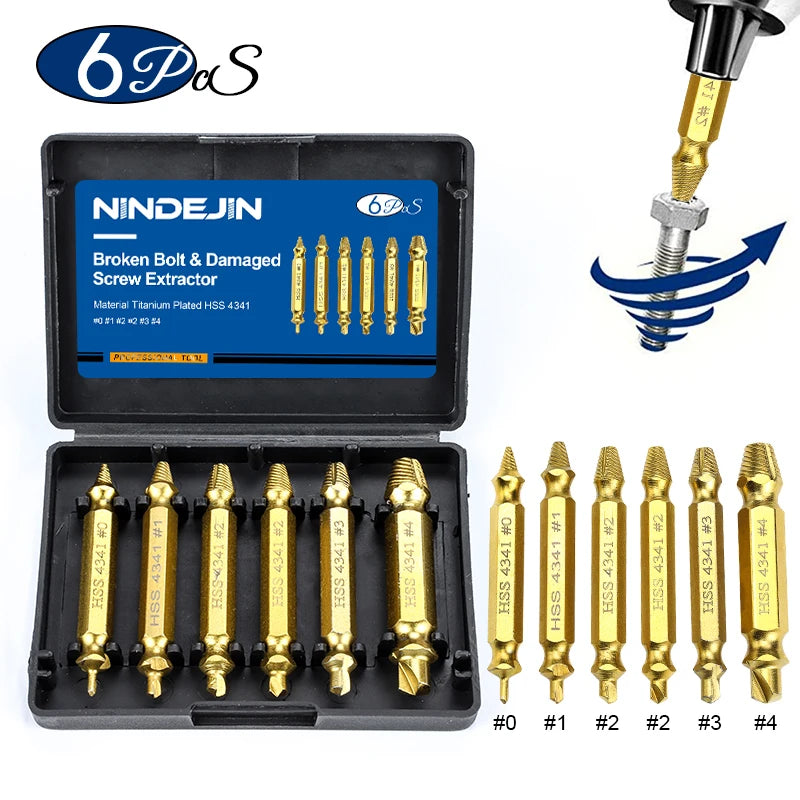 NINDEJIN 4/5/6pcs Damaged Screw Extractor Drill Bit Extractor Drill Set Broken Speed Out Bolt Extractor Bolt Stud Remover Tool - KiwisLove