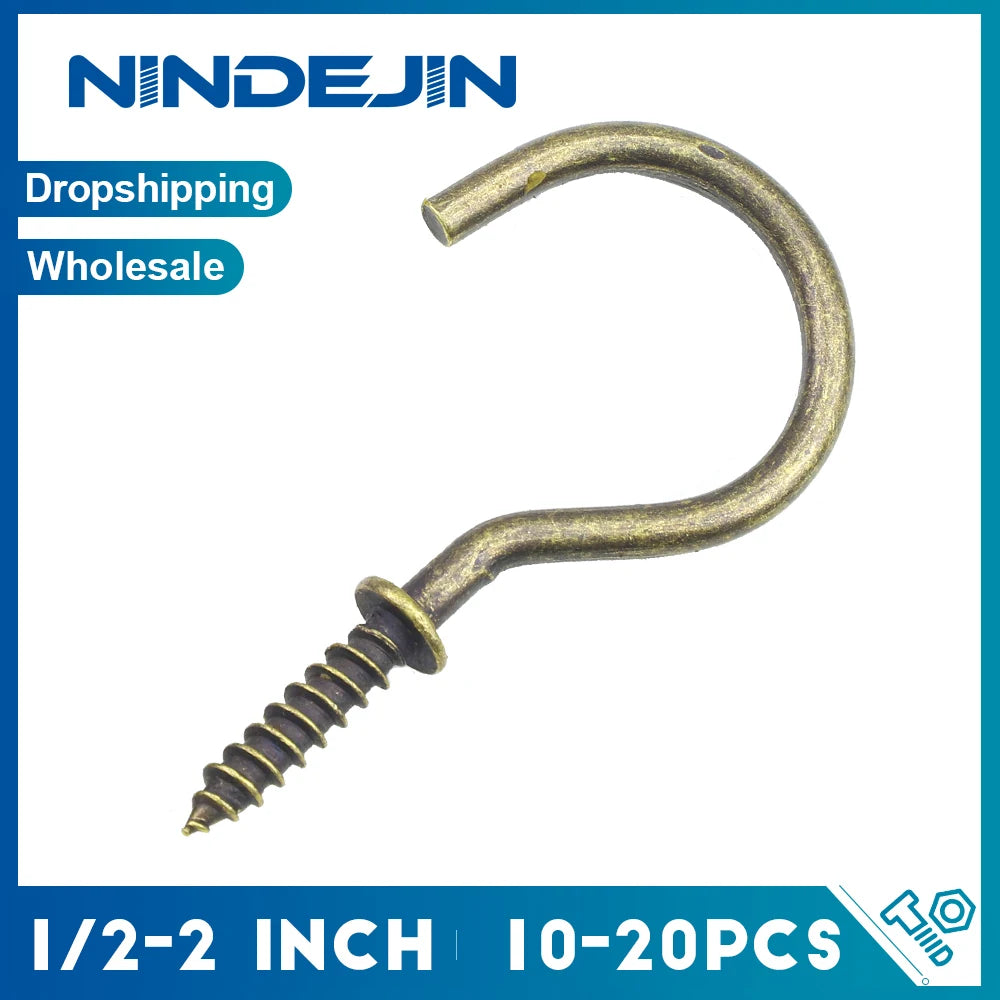 NINDEJIN Bronze Screw Hooks 1/2" 3/4" 1" Carbon Steel Heavu Duty 2" Screw-in Kitchen Cup Wall Ceil Hooks for Hanging Plant Light - KiwisLove