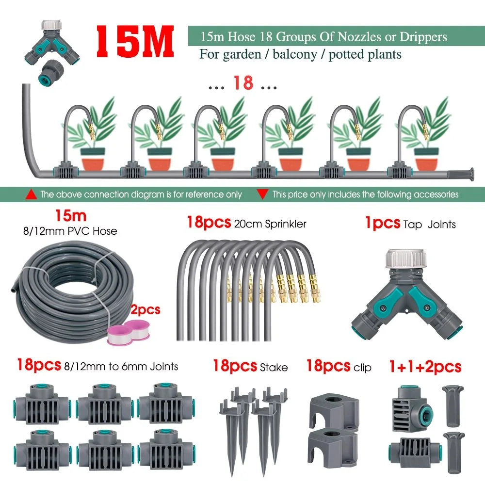 Premium 20cm Flexible Brass Nozzle Automatic Misting Irrigation System - Quick Connect Spray for Garden 1/4" Hose