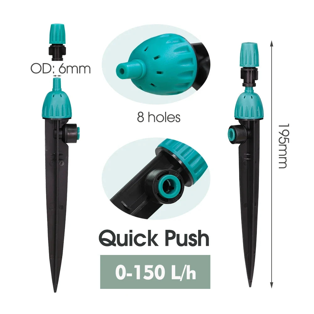 Garden 1/4" 4/7mm 2-IN-1 Drip Misting Nozzle with Stake Adjustable Water Flow Quick Insert Connect Barb Irrigation Fitting Tool
