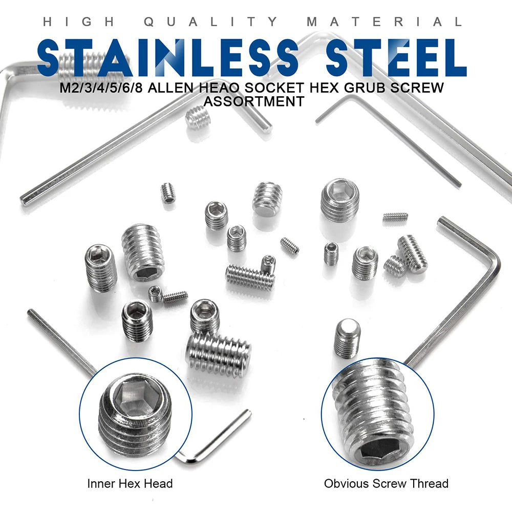2-50pcs Hex Socket Set Screw Flat Point Grub Screw M2 M2.5 M3 M4 M5 M6 M8 M10 M12 Stainless Steel Hexagon Headless Set Screw