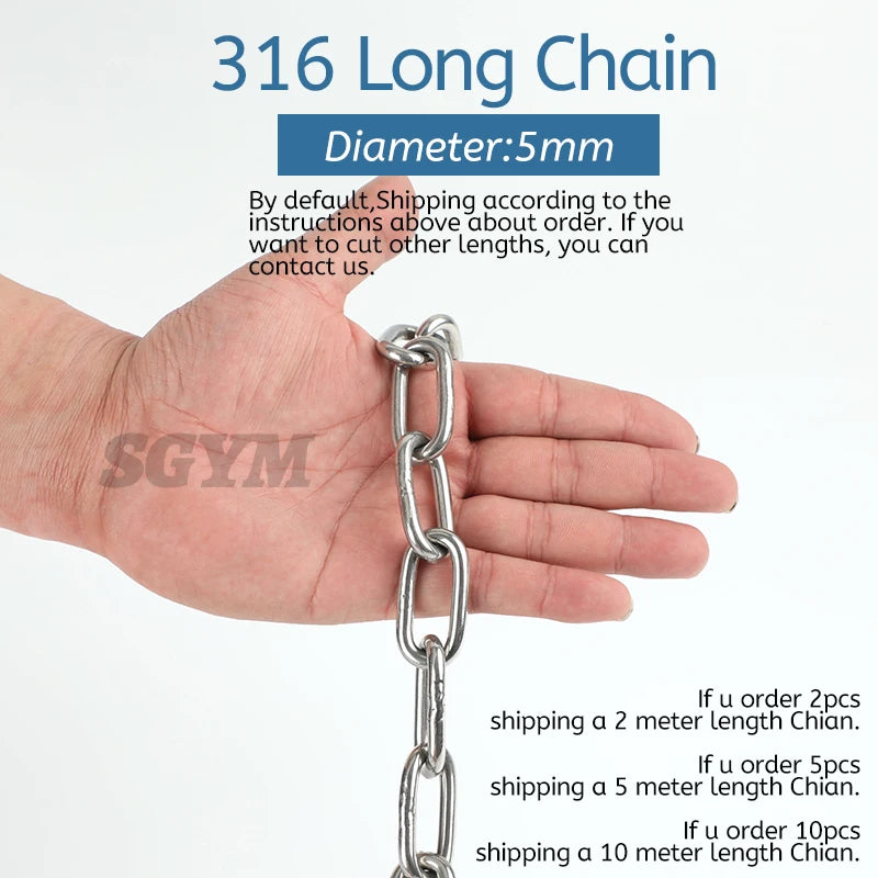 1.2-8MM Diameter Highly Polished Welded Marine 316 Stainless Steel Long Link Chain for Lifting Binding Pet clothes line