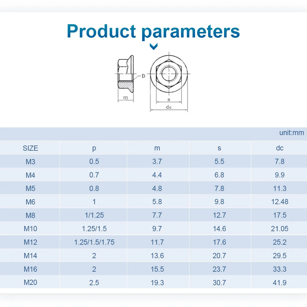 NINDEJIN  Hex Hexagon Flange Nut M4 M5 M6 M8 M10 M12 M14 316 Stainless Steel Serrated Metric Hex Flange Lock Nuts DIN6923 - KiwisLove