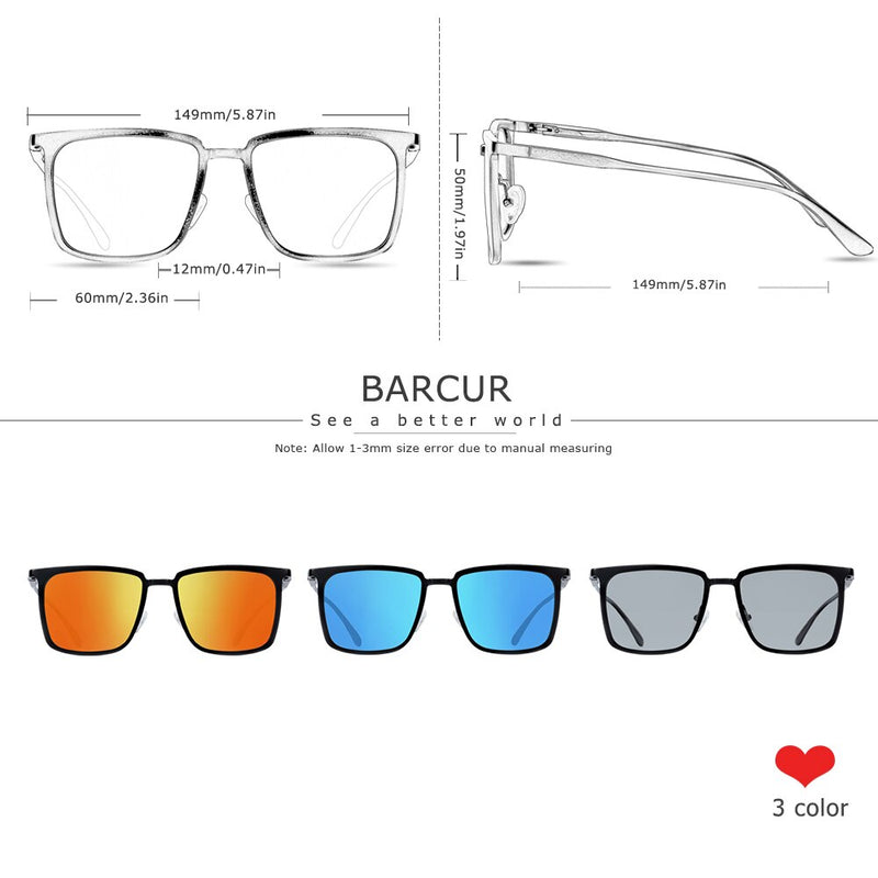 BARCUR Polarized Square Sunglasses for Men Aluminium Magnesium Sun glasses for women Gift with Box - KiwisLove
